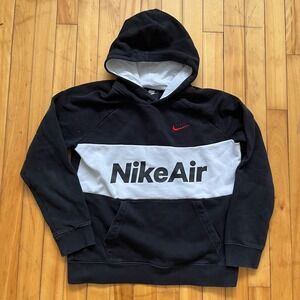 Nike Air Black White Color Block Pullover Hoodie Sweatshirt Mens XL